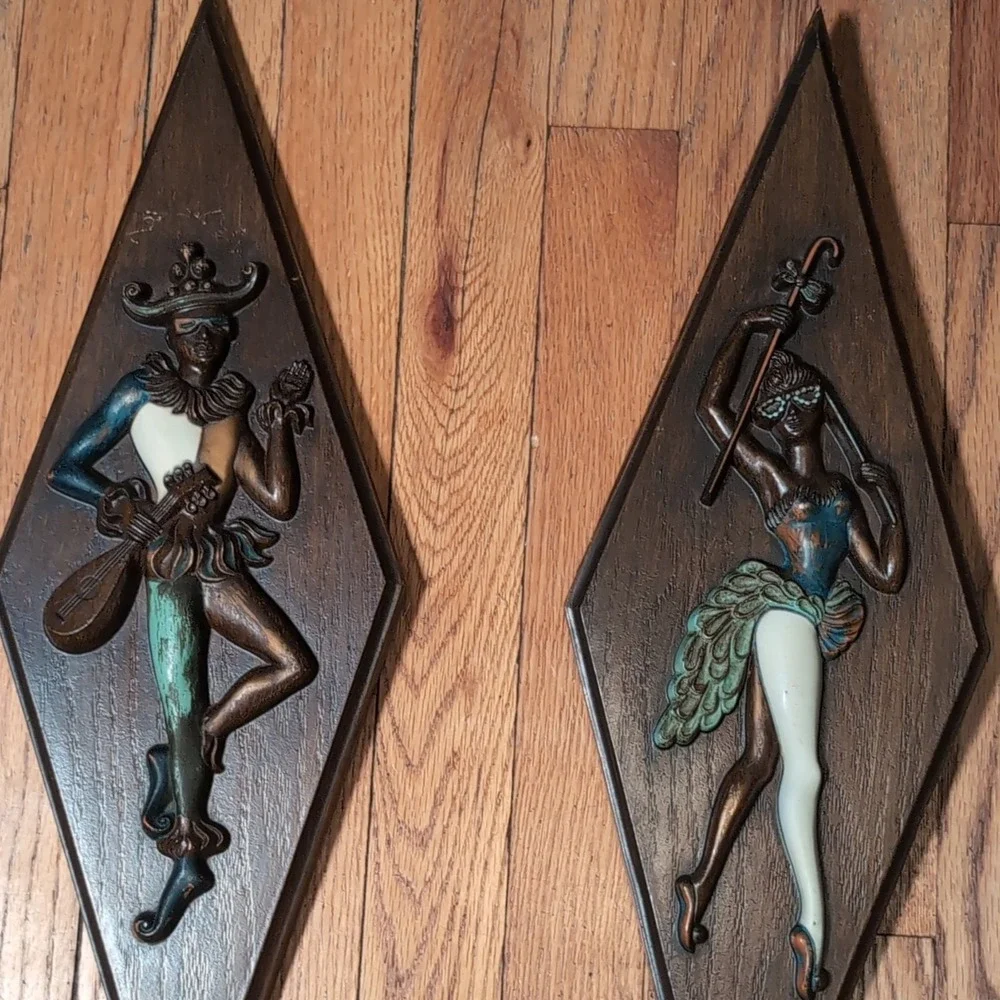 Turner Mfg. Co. Jester Harlequin Dancer Wall Plaques Mid-Century Modern 20in